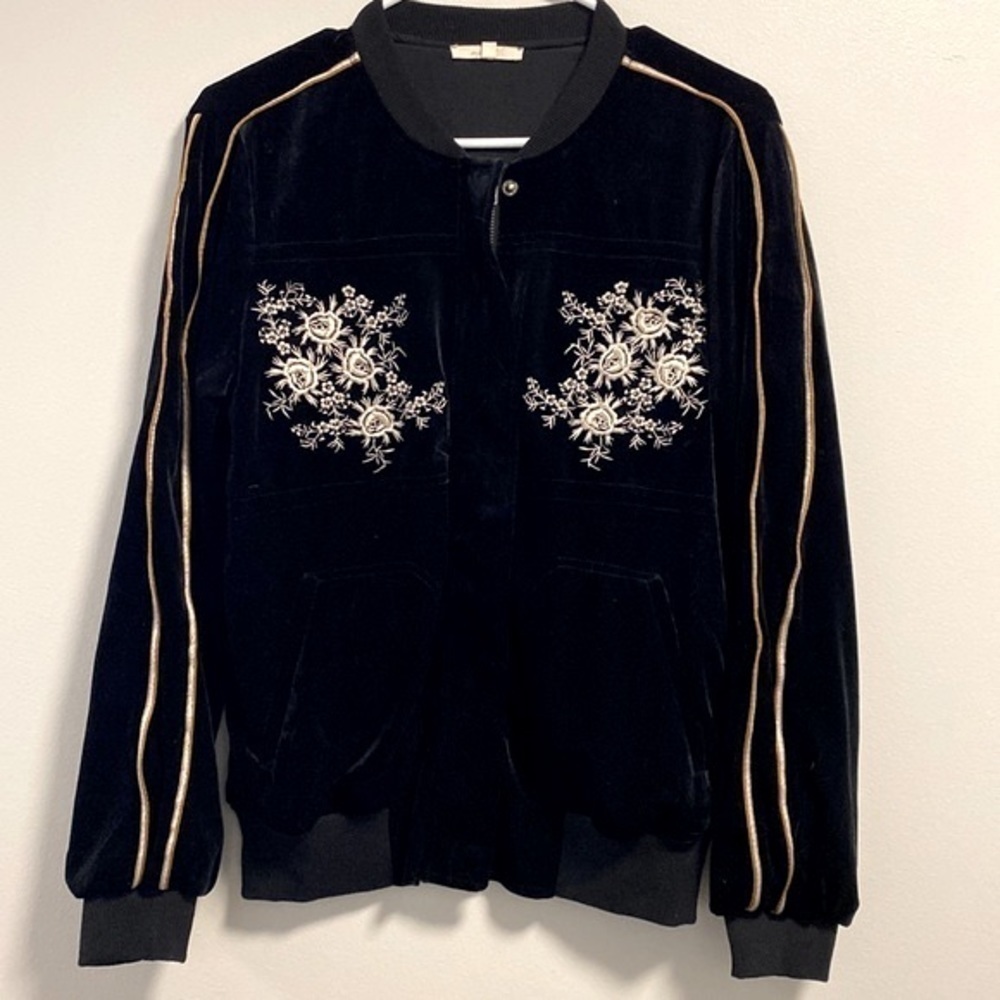 Mystree velour embroidered black track jacket